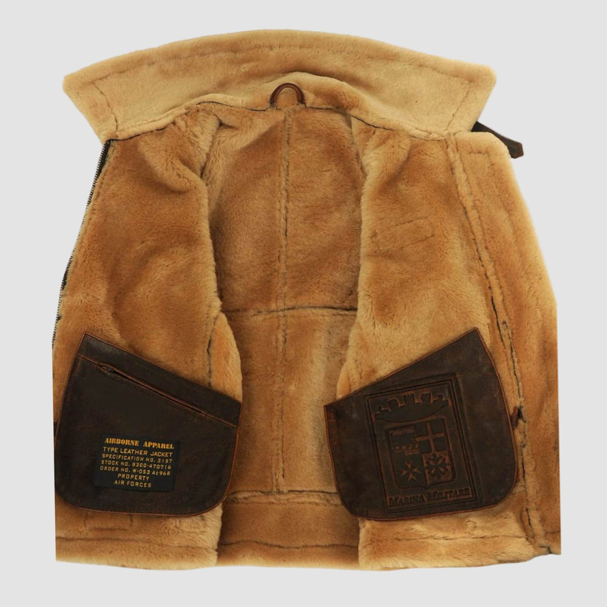 William | Men's Shearling B-3 Bomber Zip-Up Leather Flight Jacket