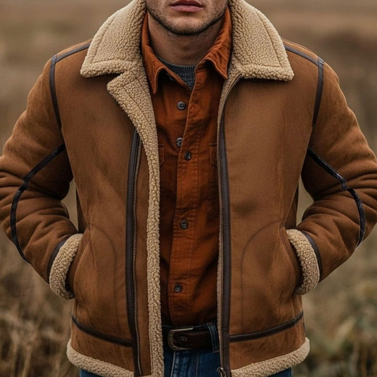 Samuel | Men's Sherpa-Lined Suede Aviator Bomber Jacket