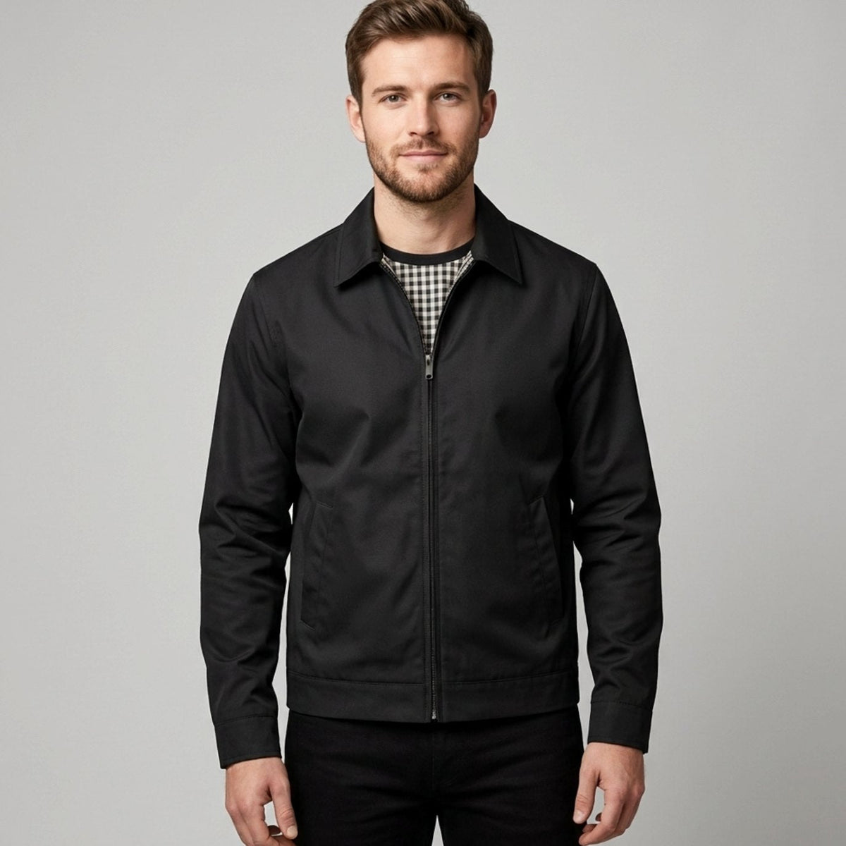 Nathan | Men's Smart-Casual Harrington Jacket Checked Lining Zip
