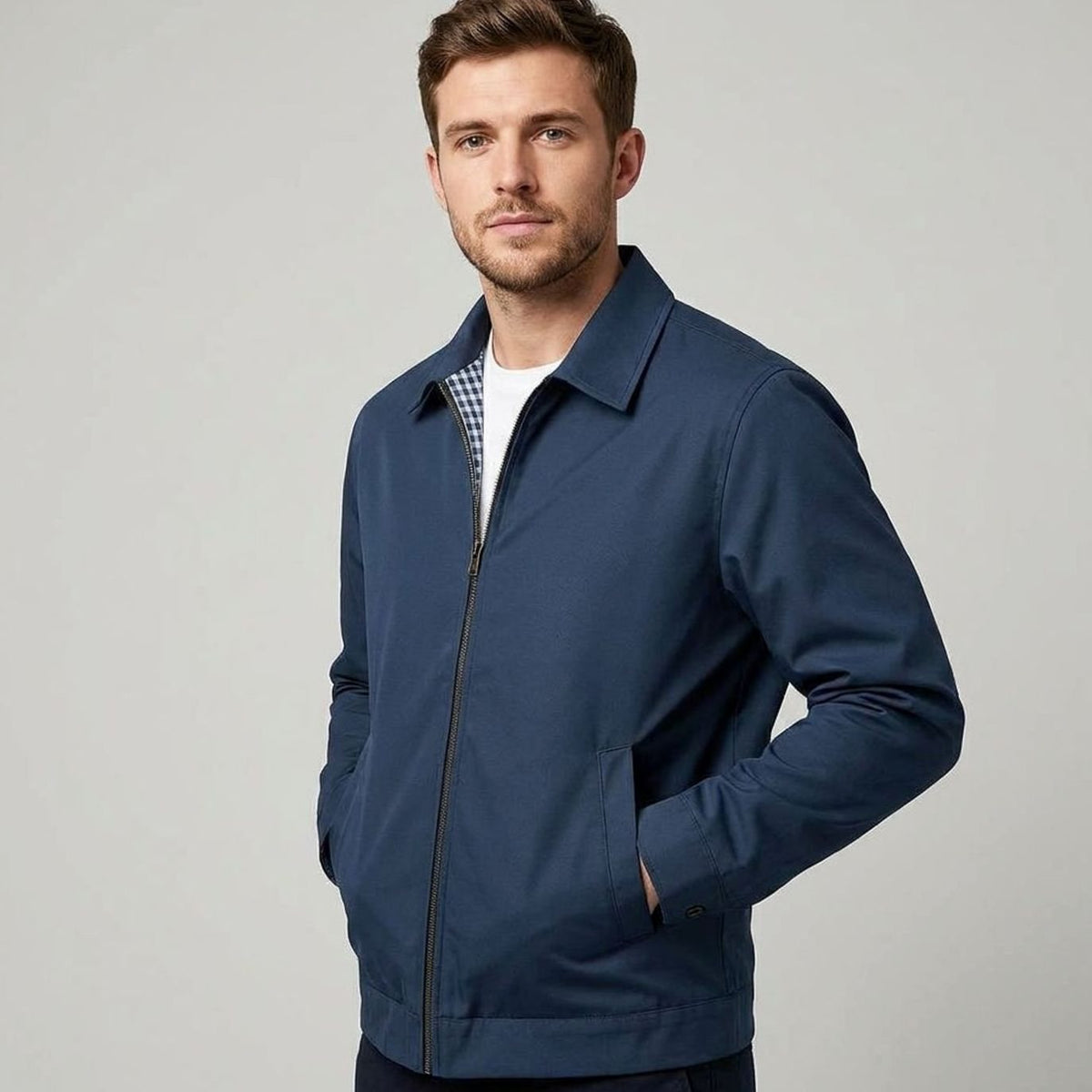 Nathan | Men's Smart-Casual Harrington Jacket Checked Lining Zip