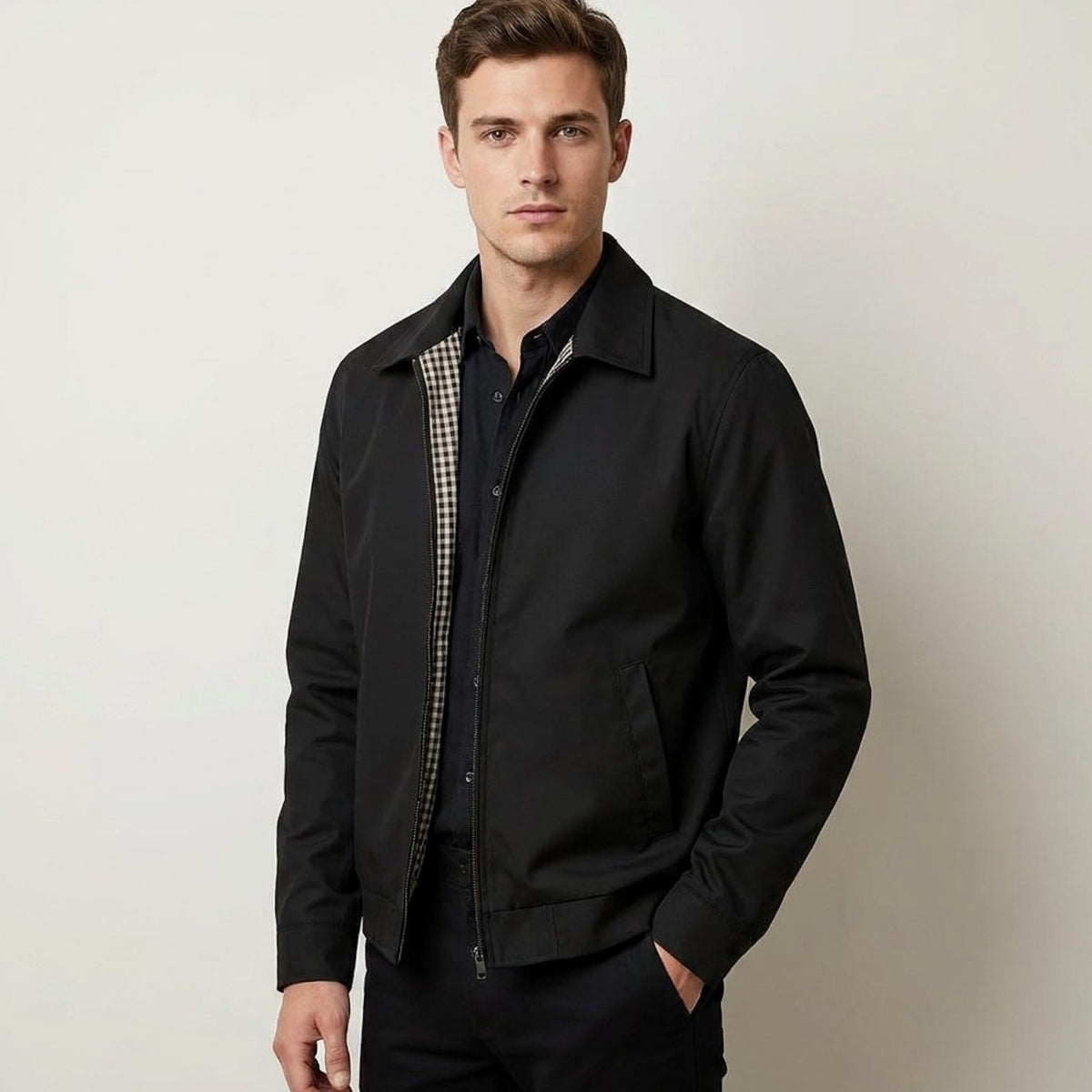 Nathan | Men's Smart-Casual Harrington Jacket Checked Lining Zip