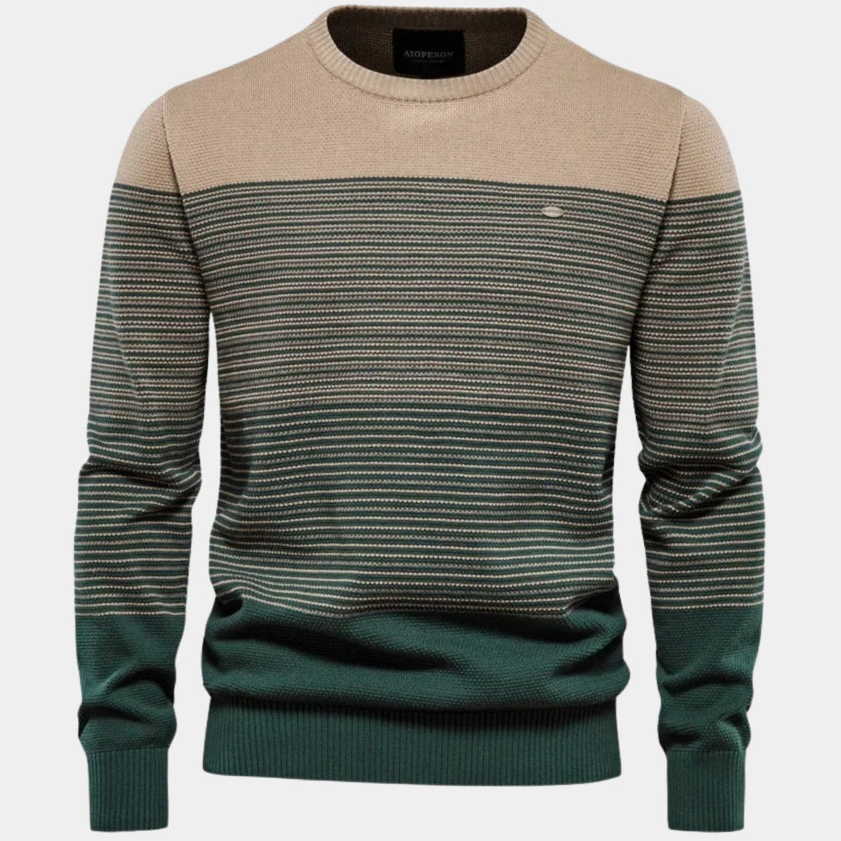 James | Men's Striped Colorblock Crew Neck Knit Pullover Sweater