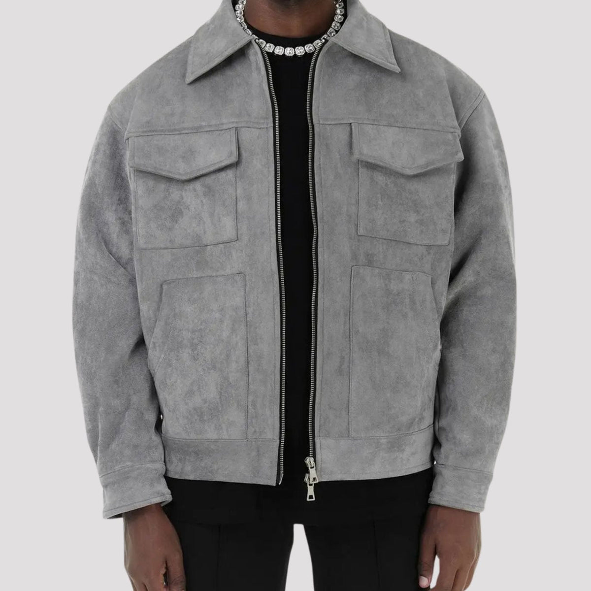 Samuel | Men's Suede-Look Zip-Up Trucker Jacket Four-Pocket