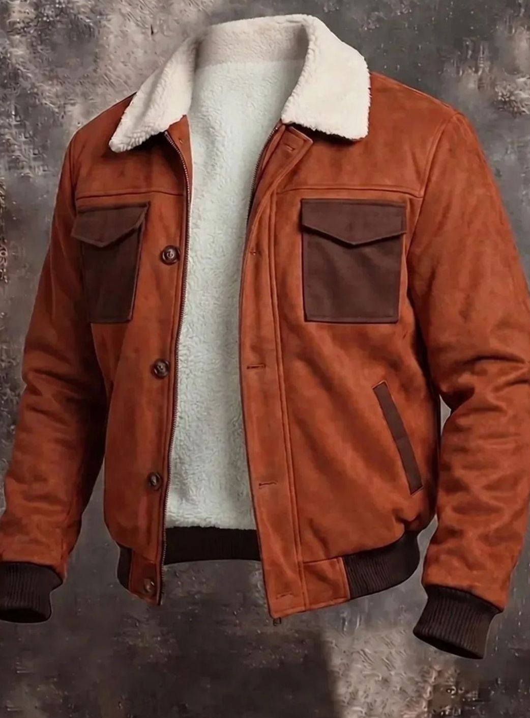 Nathan | Men's Suede Sherpa-Lined Button-Front Bomber Jacket