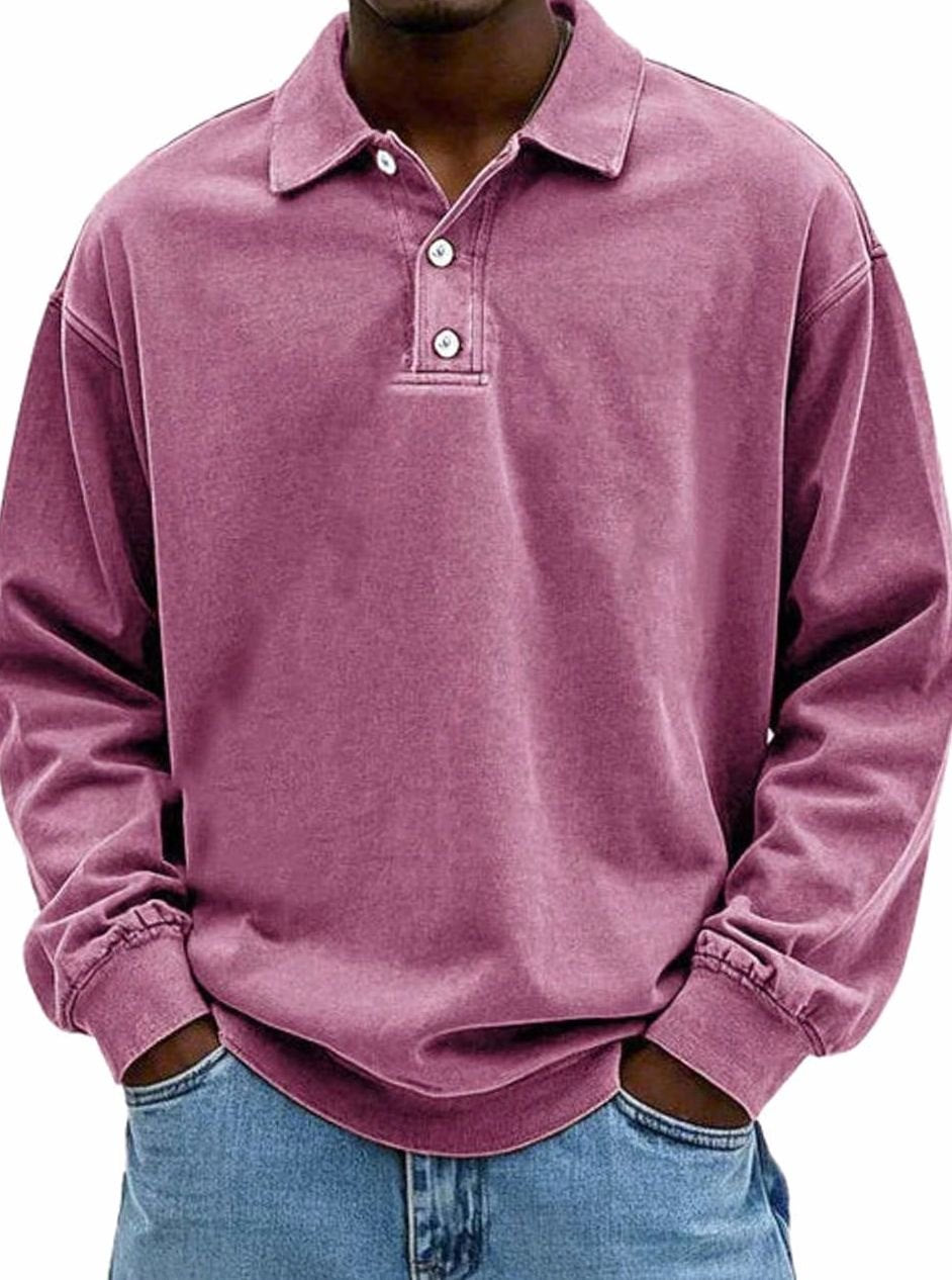 Daniel | Men's Vintage Long Sleeve Relaxed Fit Polo Shirt