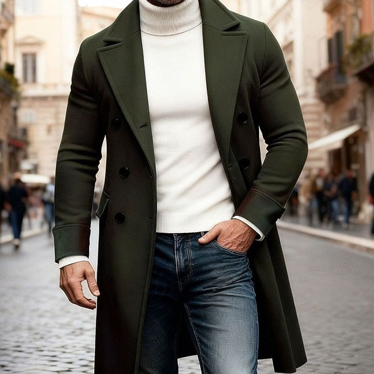 Aiden | Men's Wool Double-Breasted Long Overcoat Tailored Fit
