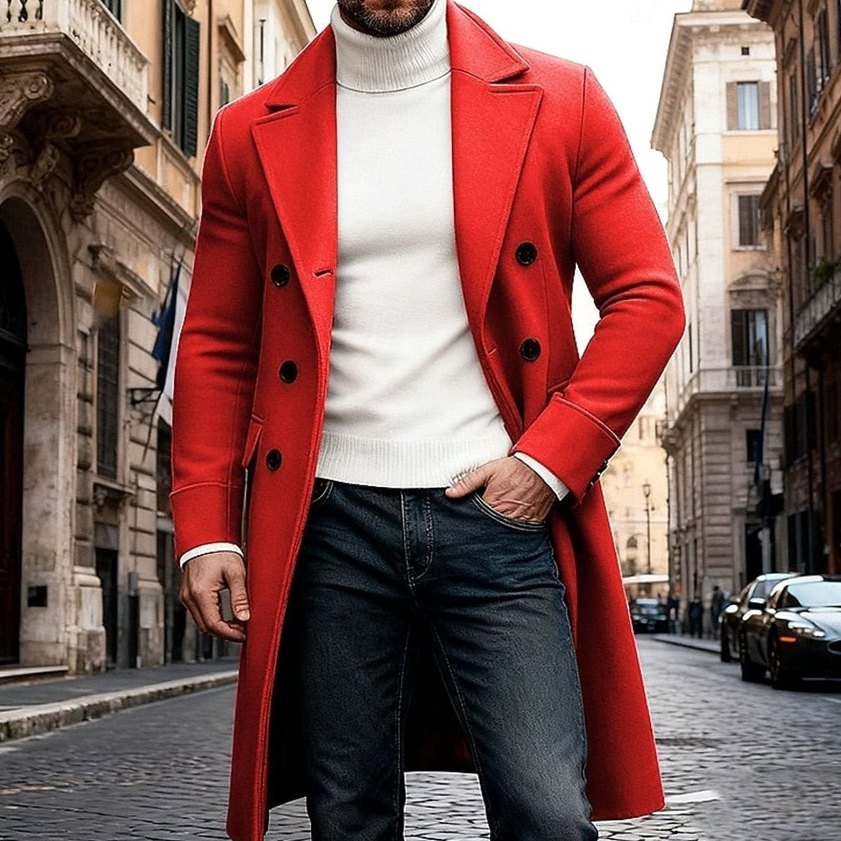 Aiden | Men's Wool Double-Breasted Long Overcoat Tailored Fit