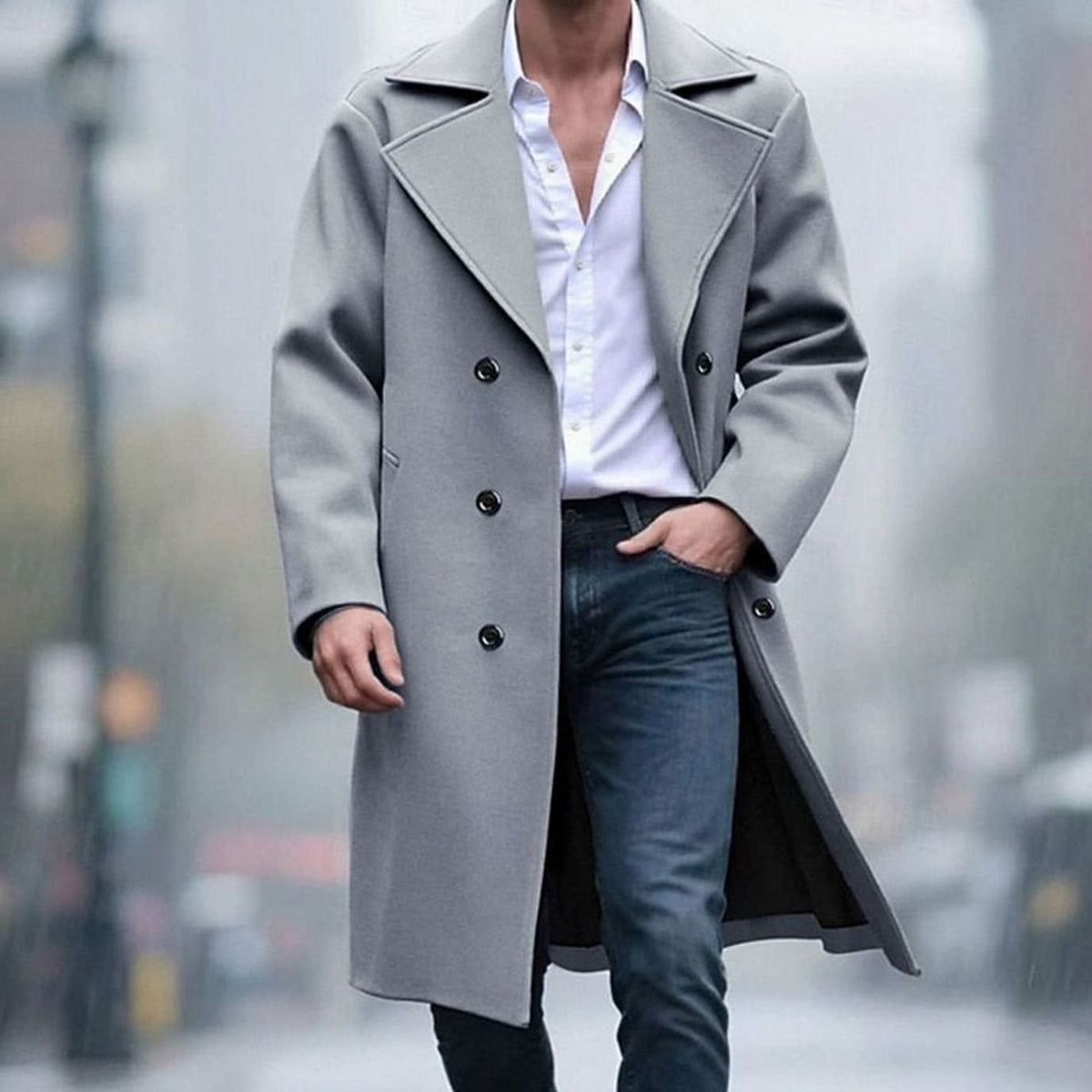 Ethan | Men's Wool Double-Breasted Tailored Long Overcoat