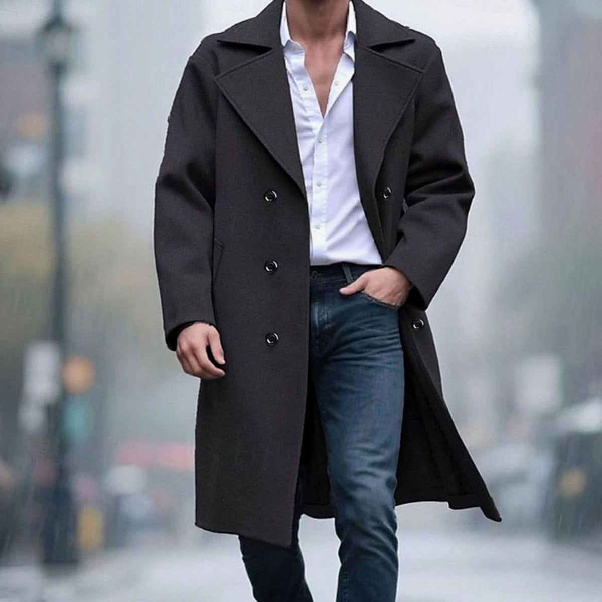 Ethan | Men's Wool Double-Breasted Tailored Long Overcoat