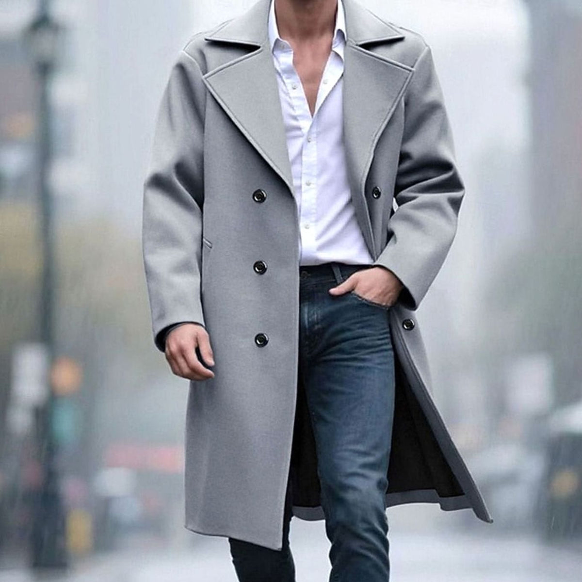 Ethan | Men's Wool Double-Breasted Tailored Long Overcoat