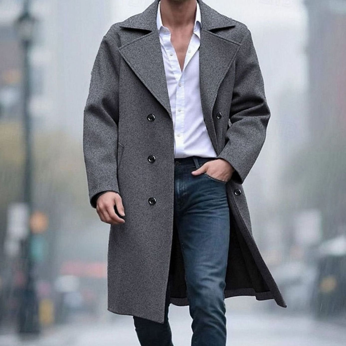 Ethan | Men's Wool Double-Breasted Tailored Long Overcoat