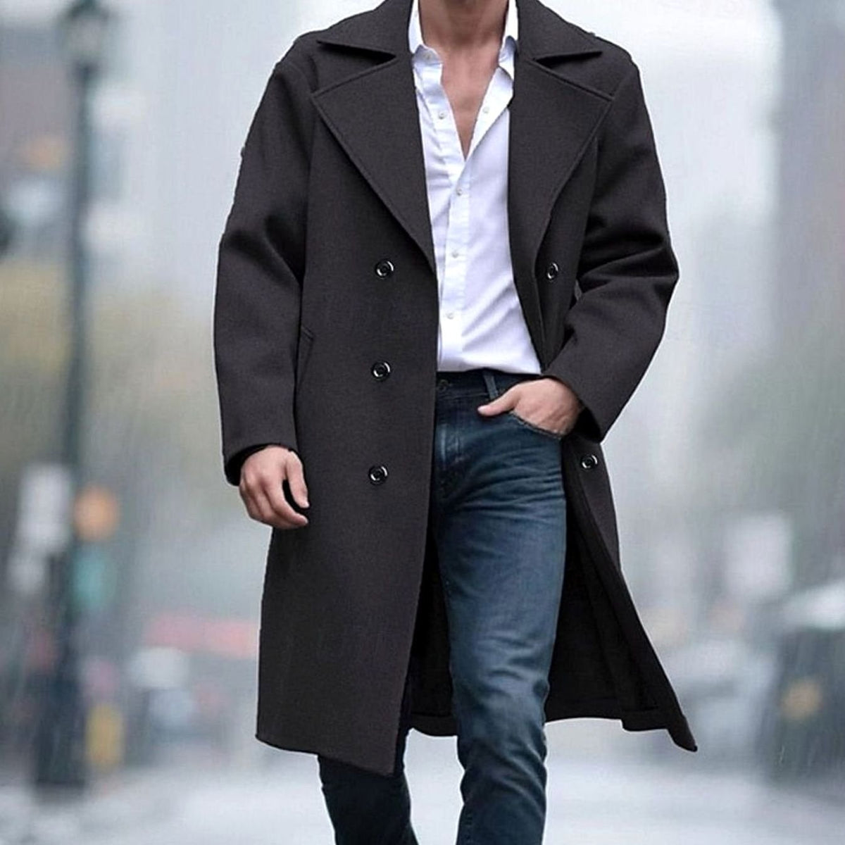 Ethan | Men's Wool Double-Breasted Tailored Long Overcoat