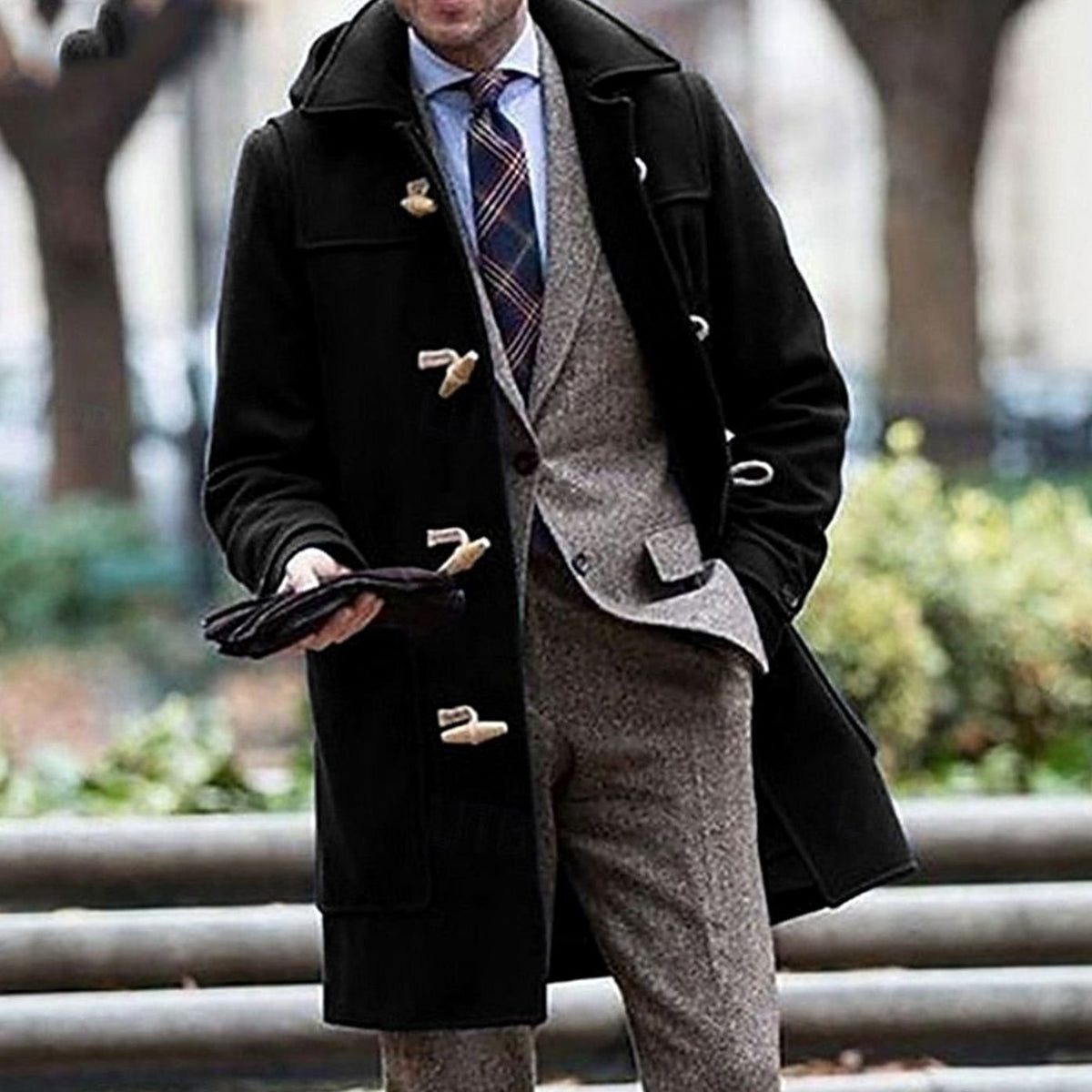 Owen | Men's Wool Long Hooded Toggle-Closure Overcoat