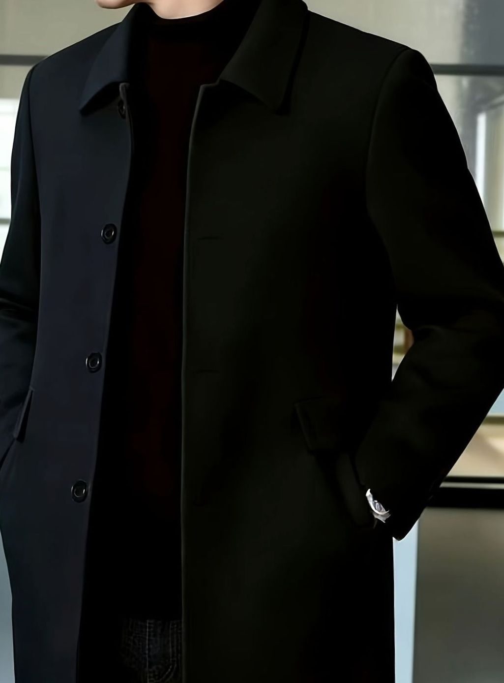 Owen | Men's Wool Single-Breasted Overcoat Classic Collar