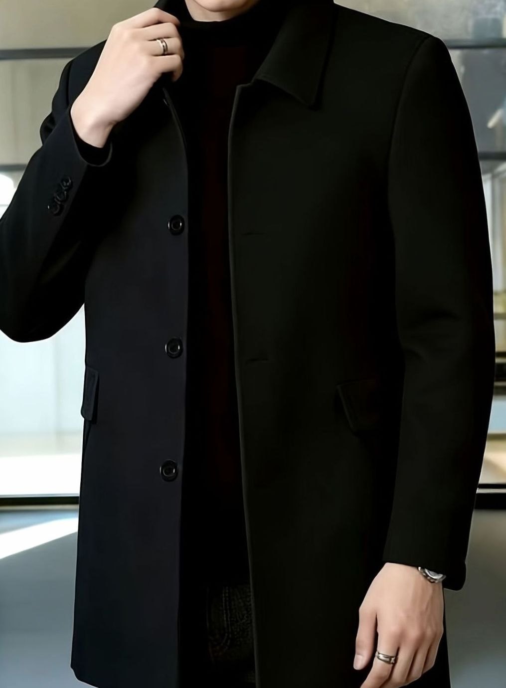 Owen | Men's Wool Single-Breasted Overcoat Classic Collar