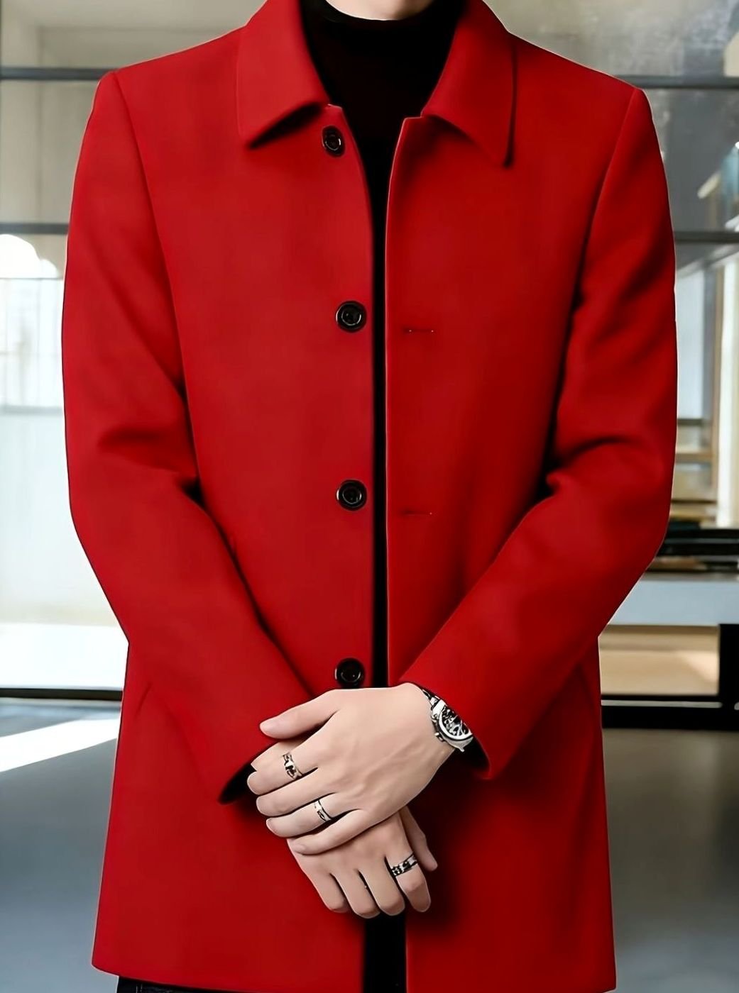 Owen | Men's Wool Single-Breasted Overcoat Classic Collar