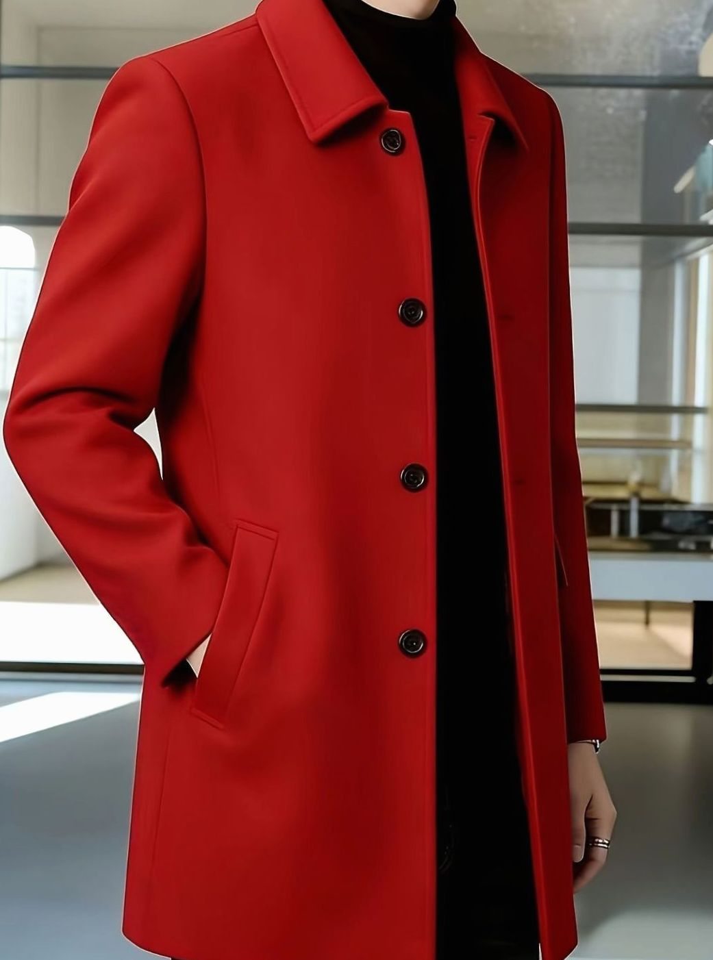 Owen | Men's Wool Single-Breasted Overcoat Classic Collar