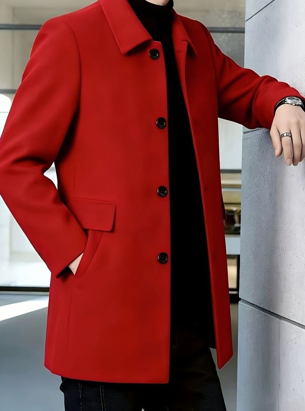 Owen | Men's Wool Single-Breasted Overcoat Classic Collar