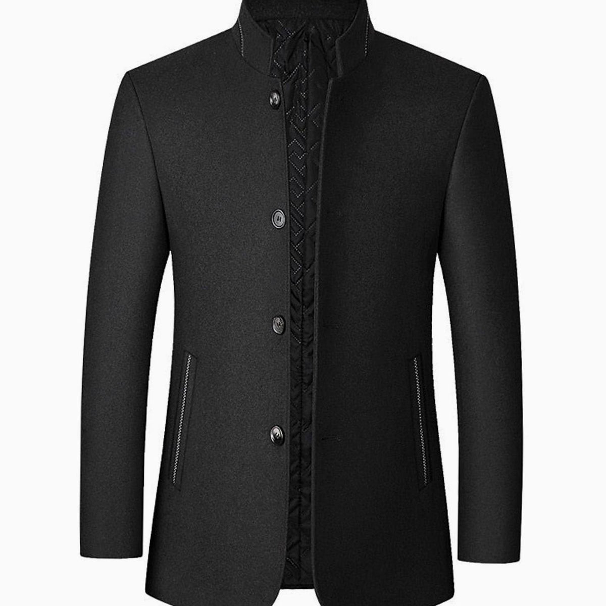 Ethan | Men's Wool Stand Collar Overcoat Tailored Button-Front Coat