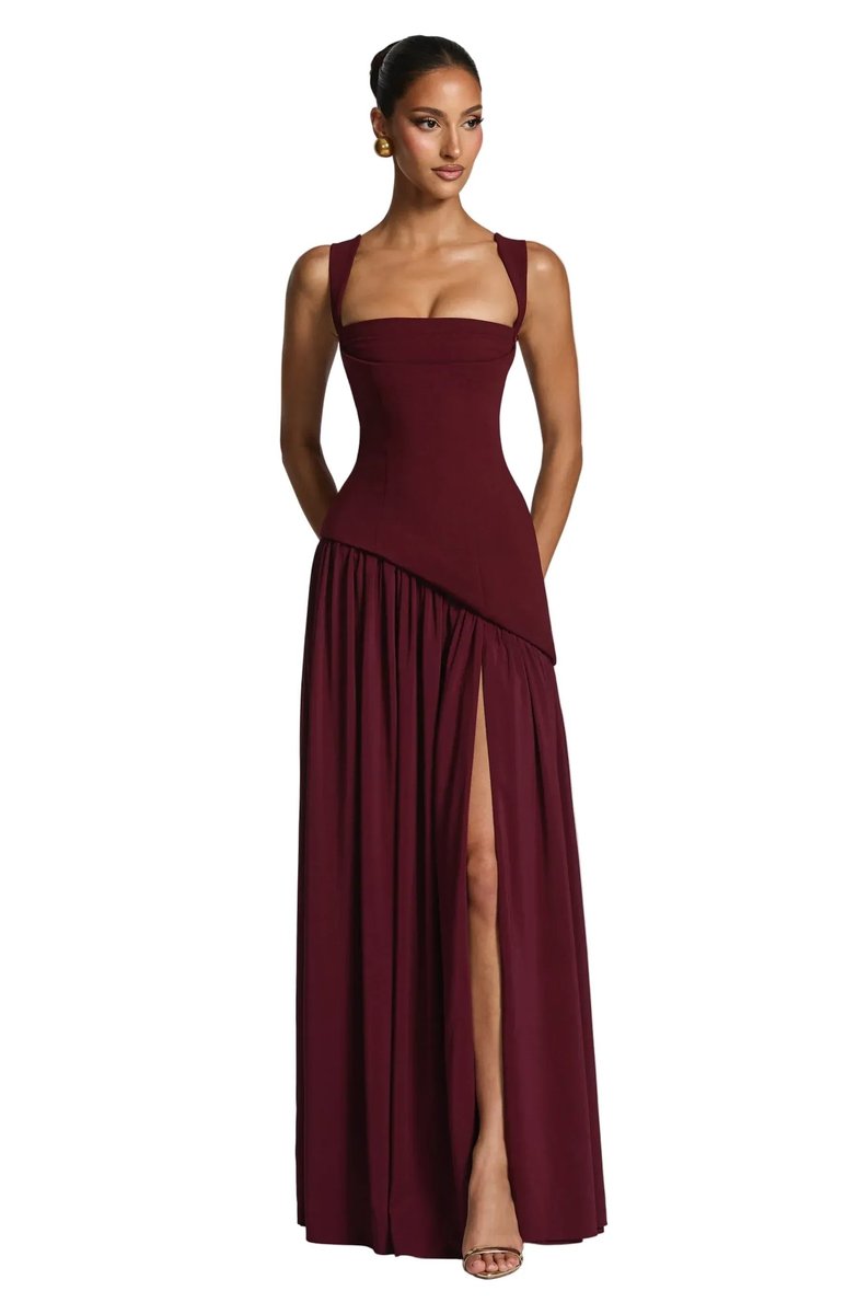 Mia | Women's Sleeveless Square Neck A-Line Maxi Gown with Side Slit
