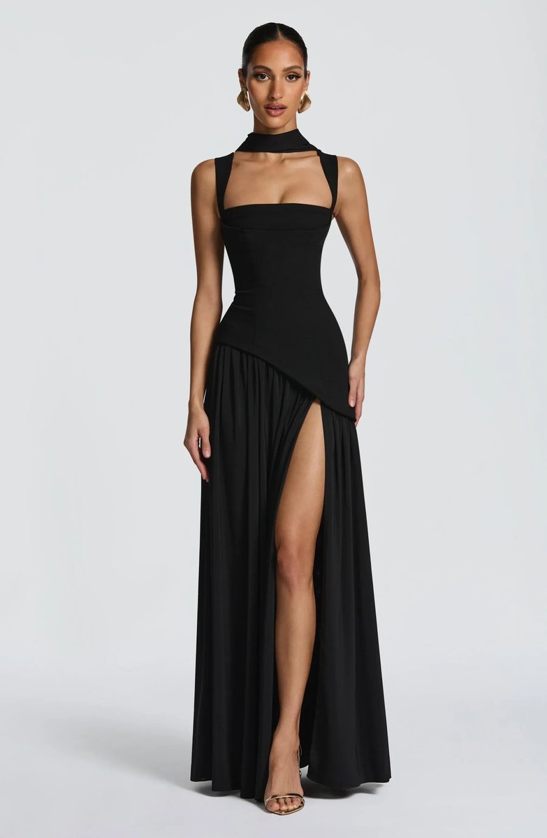 Mia | Women's Sleeveless Square Neck A-Line Maxi Gown with Side Slit