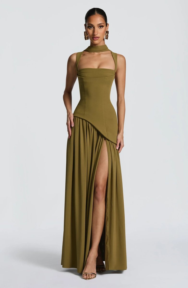 Mia | Women's Sleeveless Square Neck A-Line Maxi Gown with Side Slit