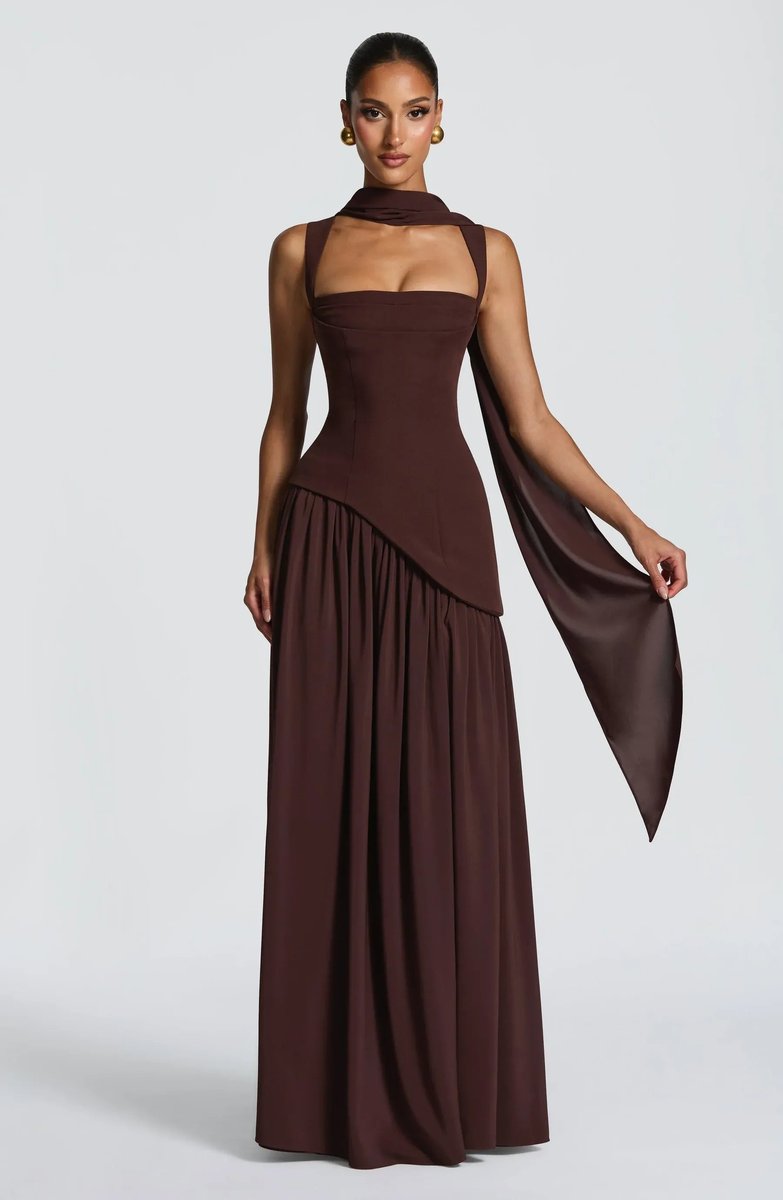 Mia | Women's Sleeveless Square Neck A-Line Maxi Gown with Side Slit