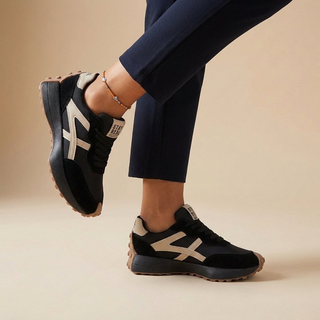 Sophia | Women's Orthopedic Low-Top Sneakers With Contrast Panels and Lace-Up
