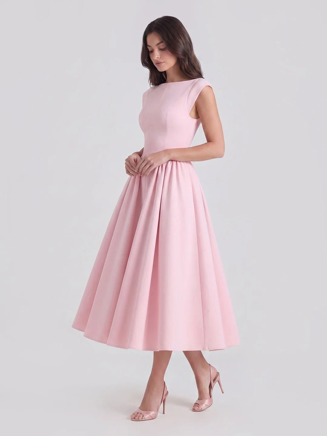 Sophia | Women's 1950s-Inspired Bateau Neck Full Skirt Satin Midi Dress