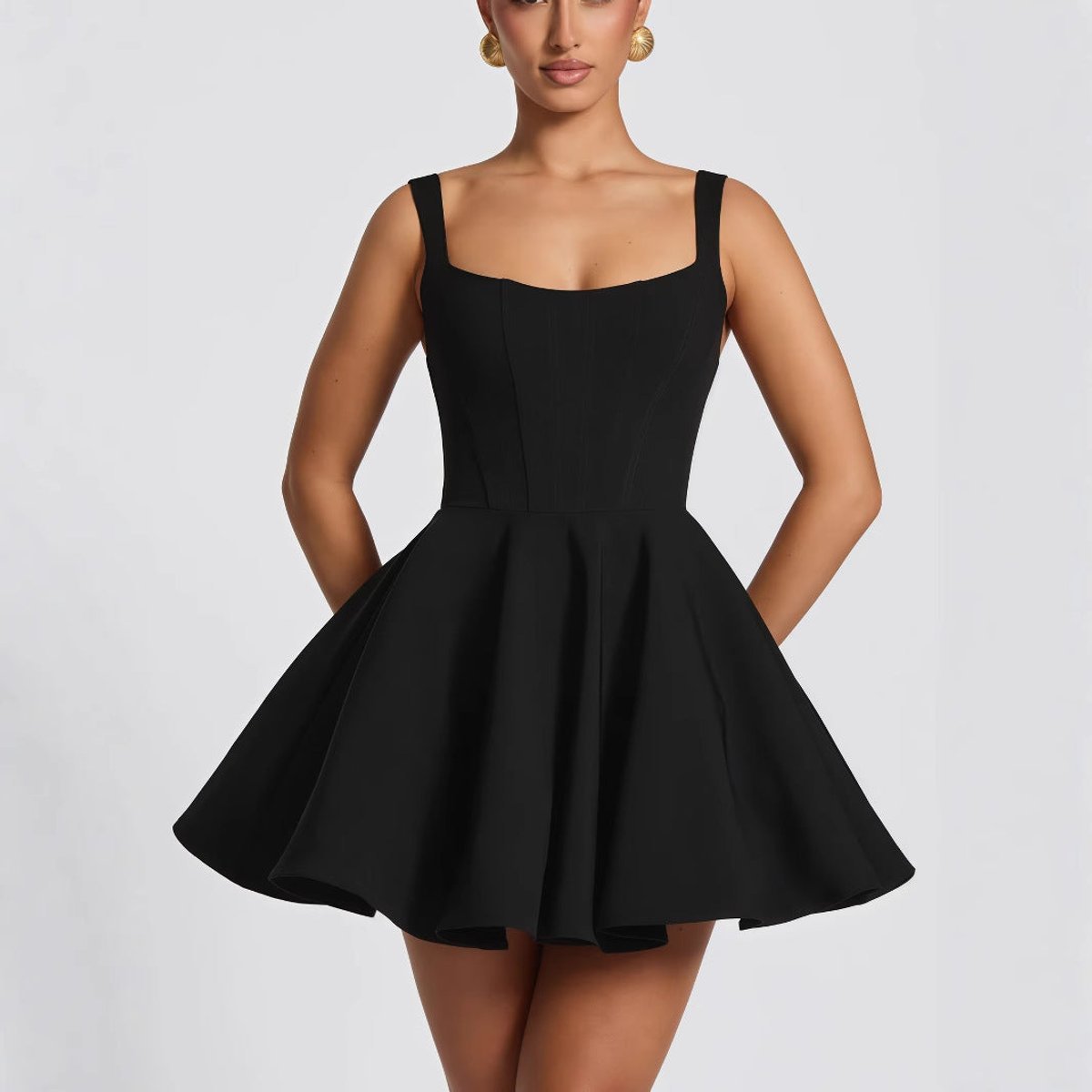 Charlotte | Women's A-Line Square-Neck Bow-Back Mini Cocktail Dress