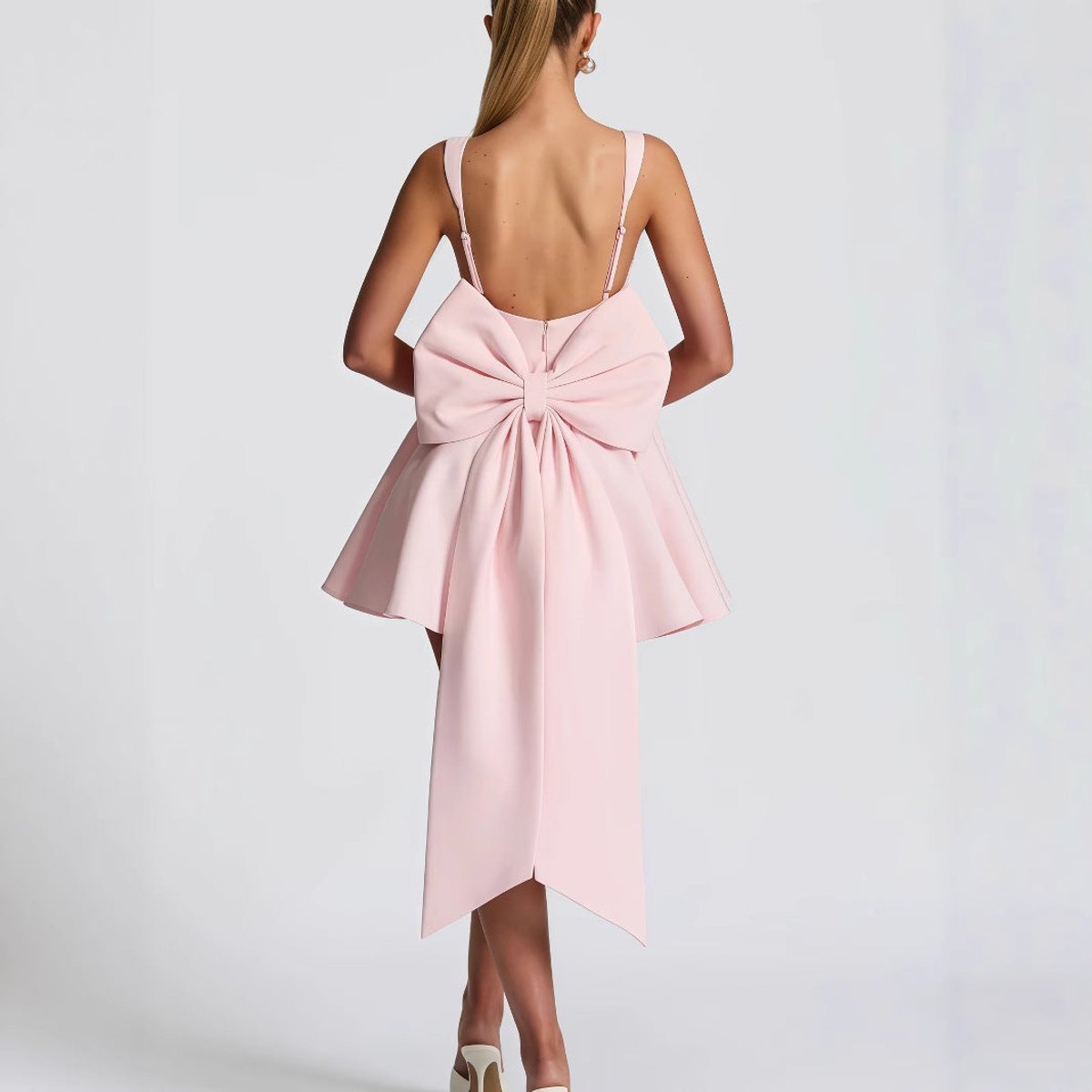 Charlotte | Women's A-Line Square-Neck Bow-Back Mini Cocktail Dress