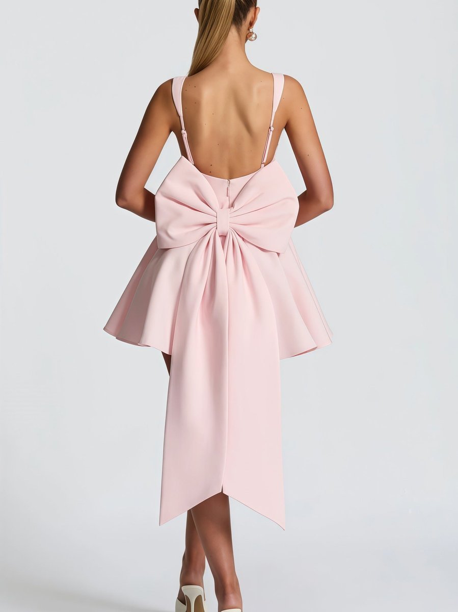 Charlotte | Women's A-Line Square-Neck Bow-Back Mini Cocktail Dress