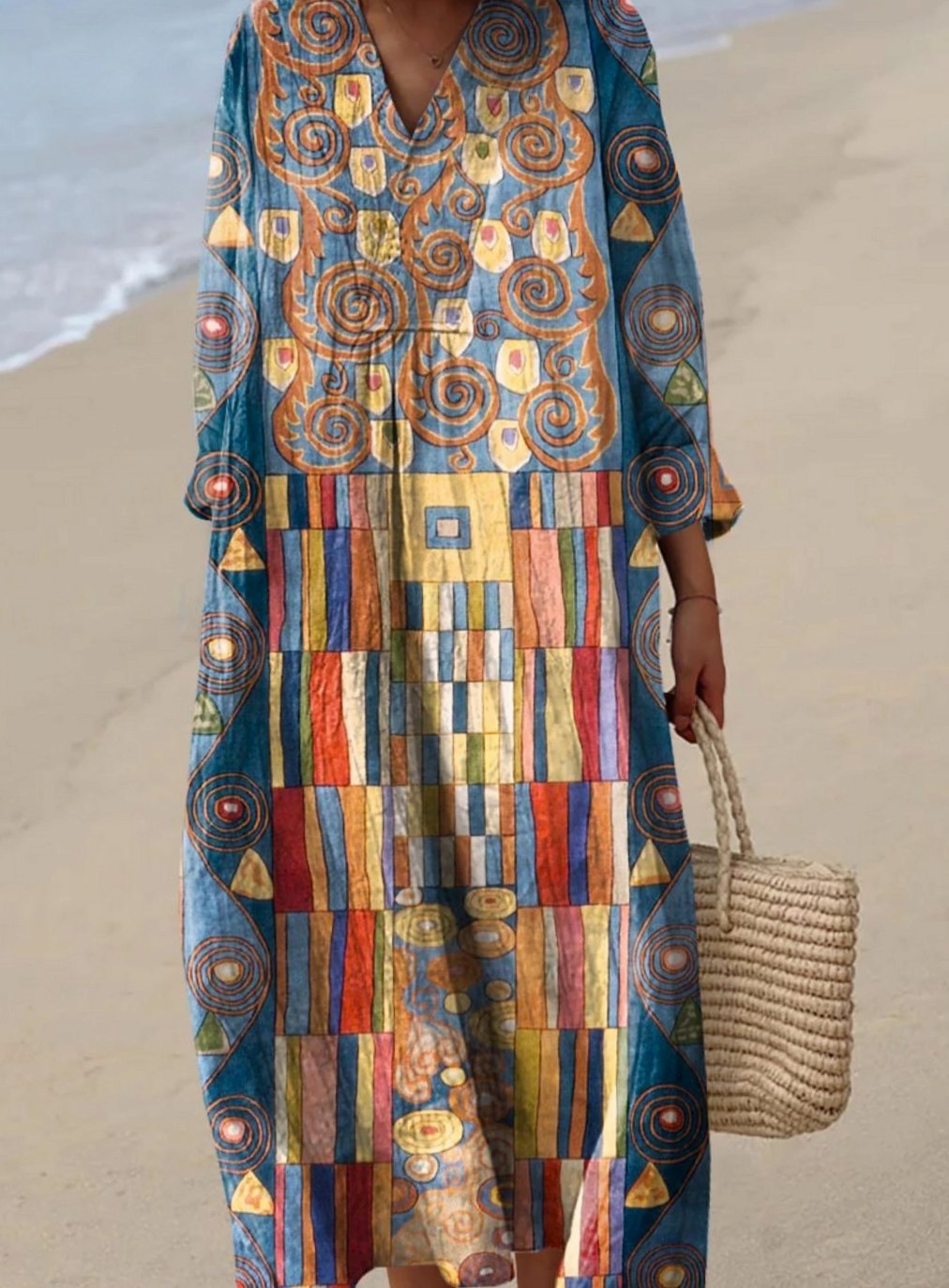 Penelope | Women's Artistic Print Loose-Fit Long Sleeve Fall Dress