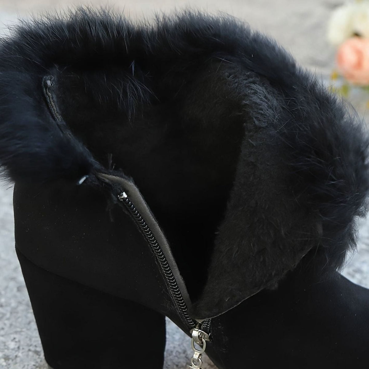 Harper | Women's Black Boots Faux Fur Trim Block-Heel Ankle Booties