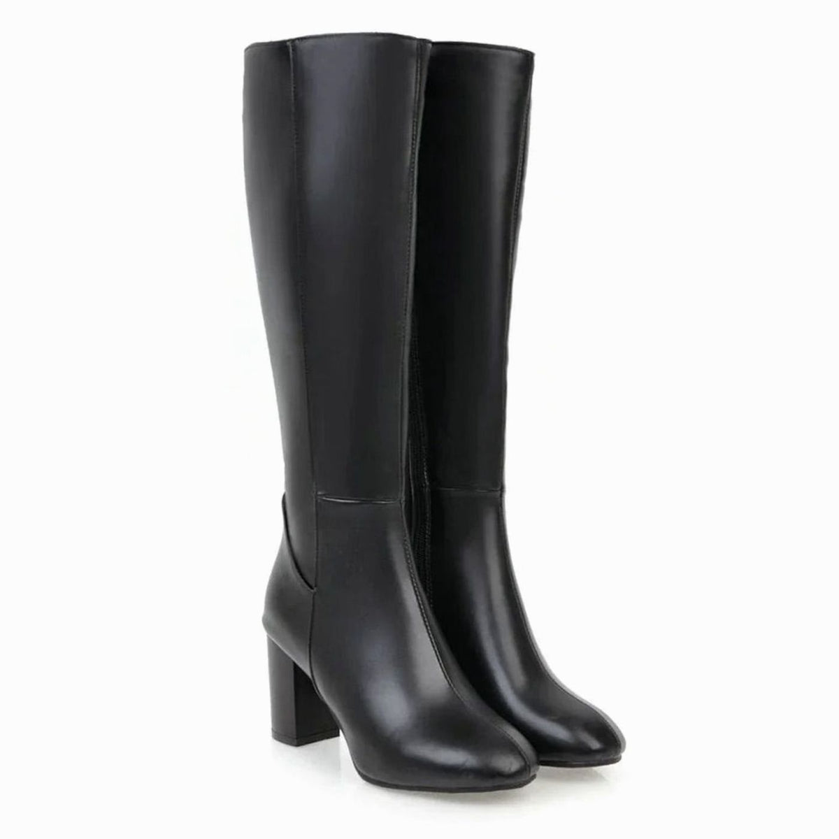 Harper | Women's Block Heel Knee High Boots Side-Zip Faux Leather