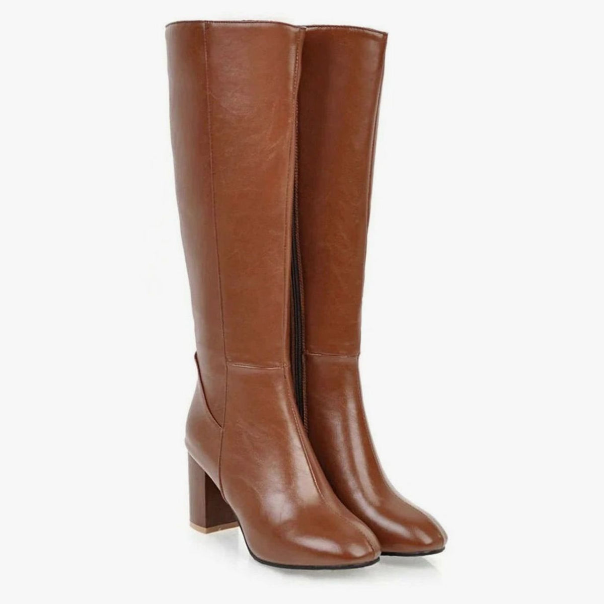 Harper | Women's Block Heel Knee High Boots Side-Zip Faux Leather