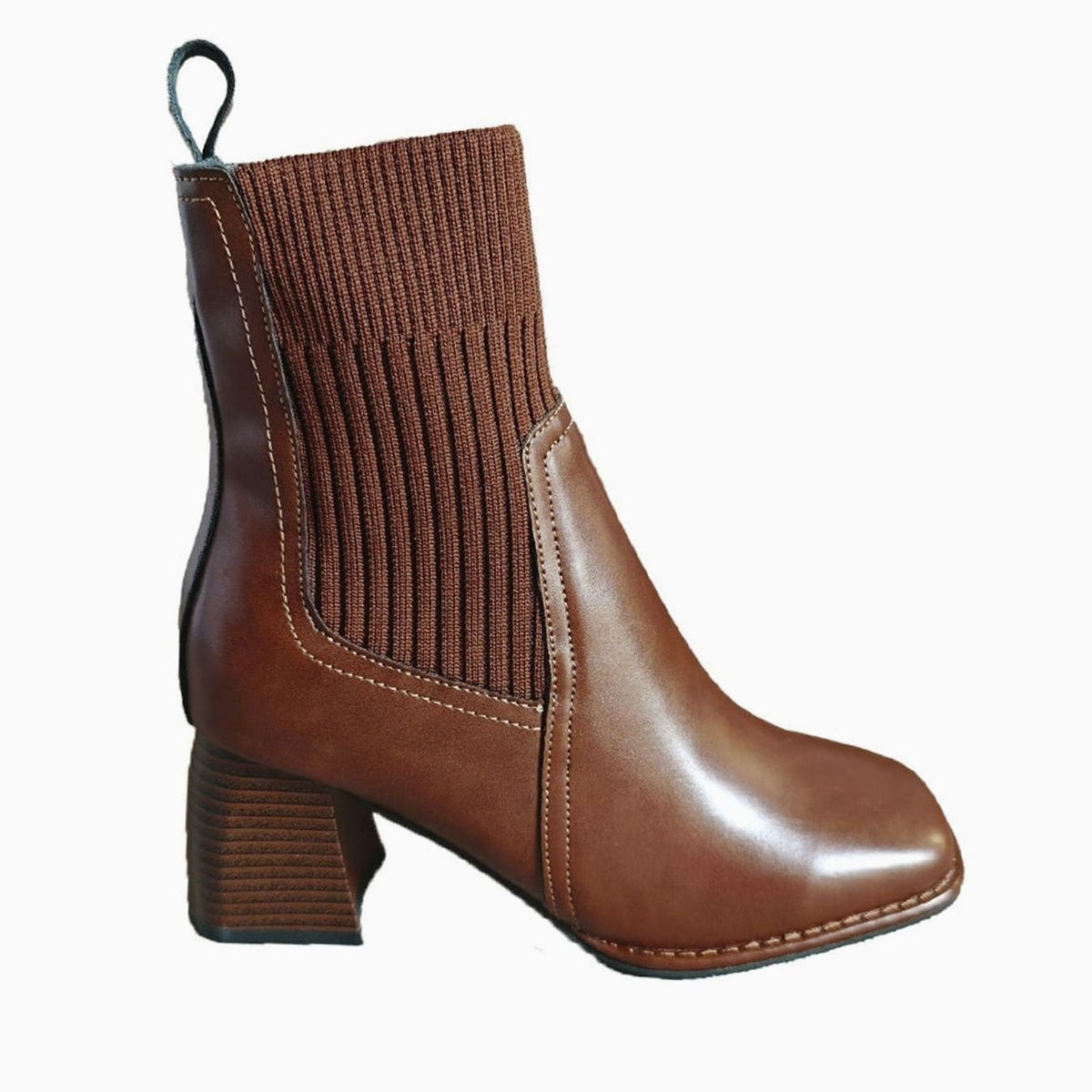 Penelope | Women's Block Heel Slip-On Ankle Boots Knit Sock Shaft