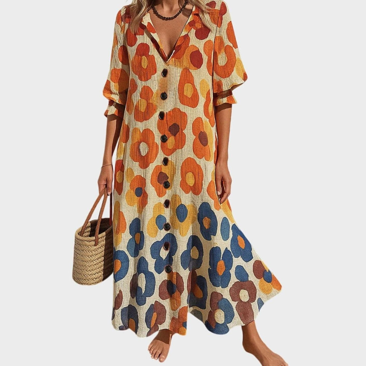 Eleanor | Women's Blooming Floral Button-Front V-Neck Maxi Dress