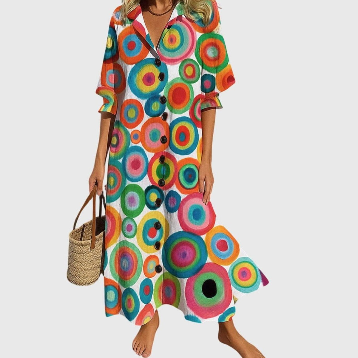Eleanor | Women's Blooming Floral Button-Front V-Neck Maxi Dress