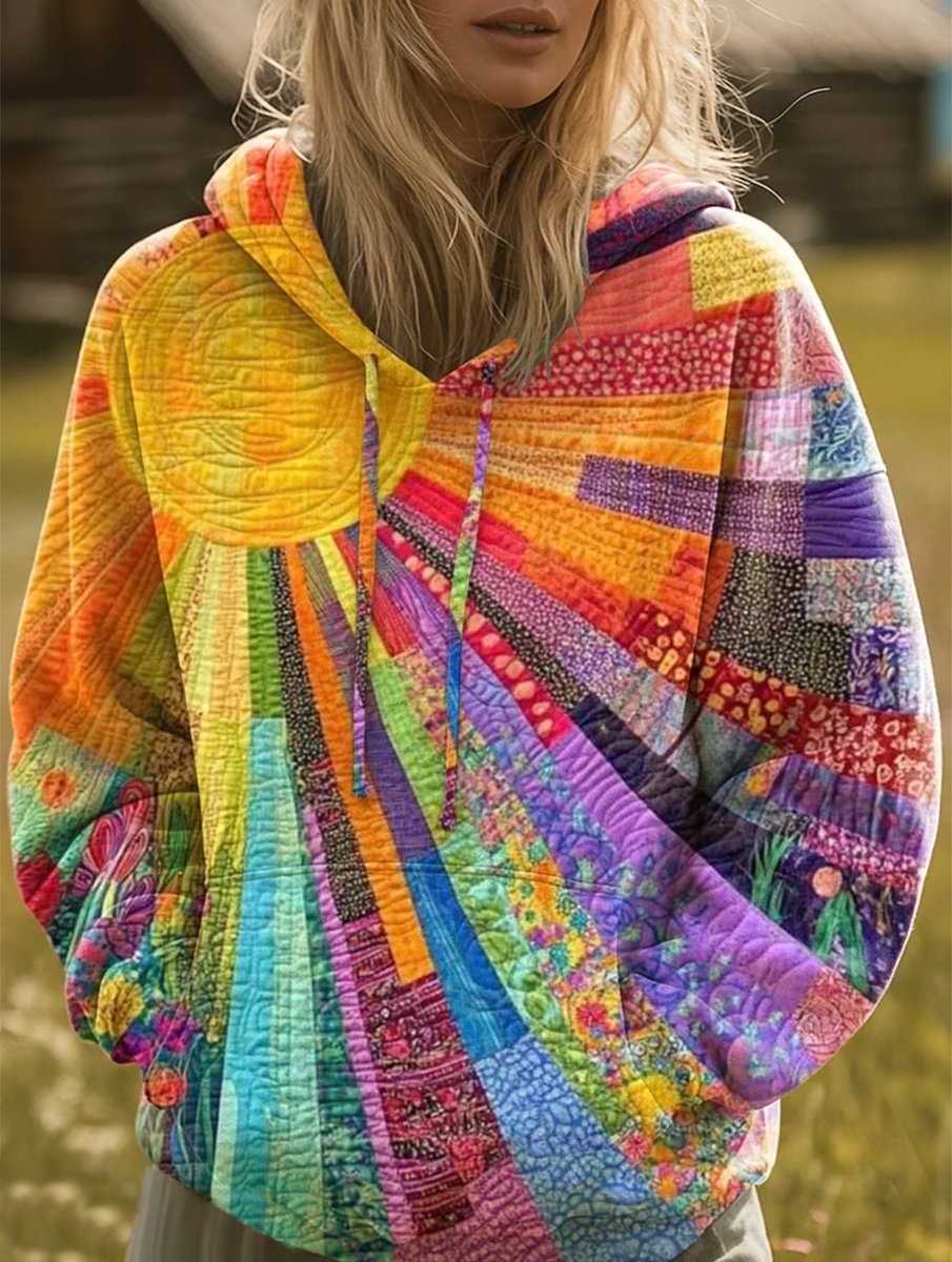 Mia | Women's Bohemian Patchwork Quilted Pullover Sweater Hoodie