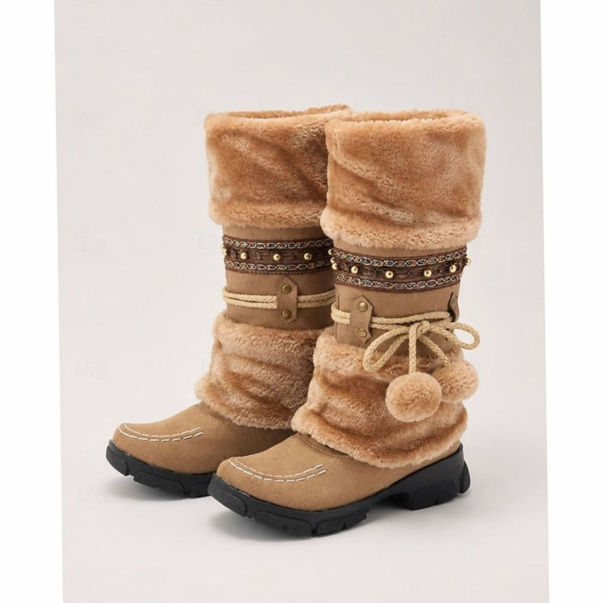 Scarlett | Women's Boho Faux-Fur Cuff Slouch Snow Boots