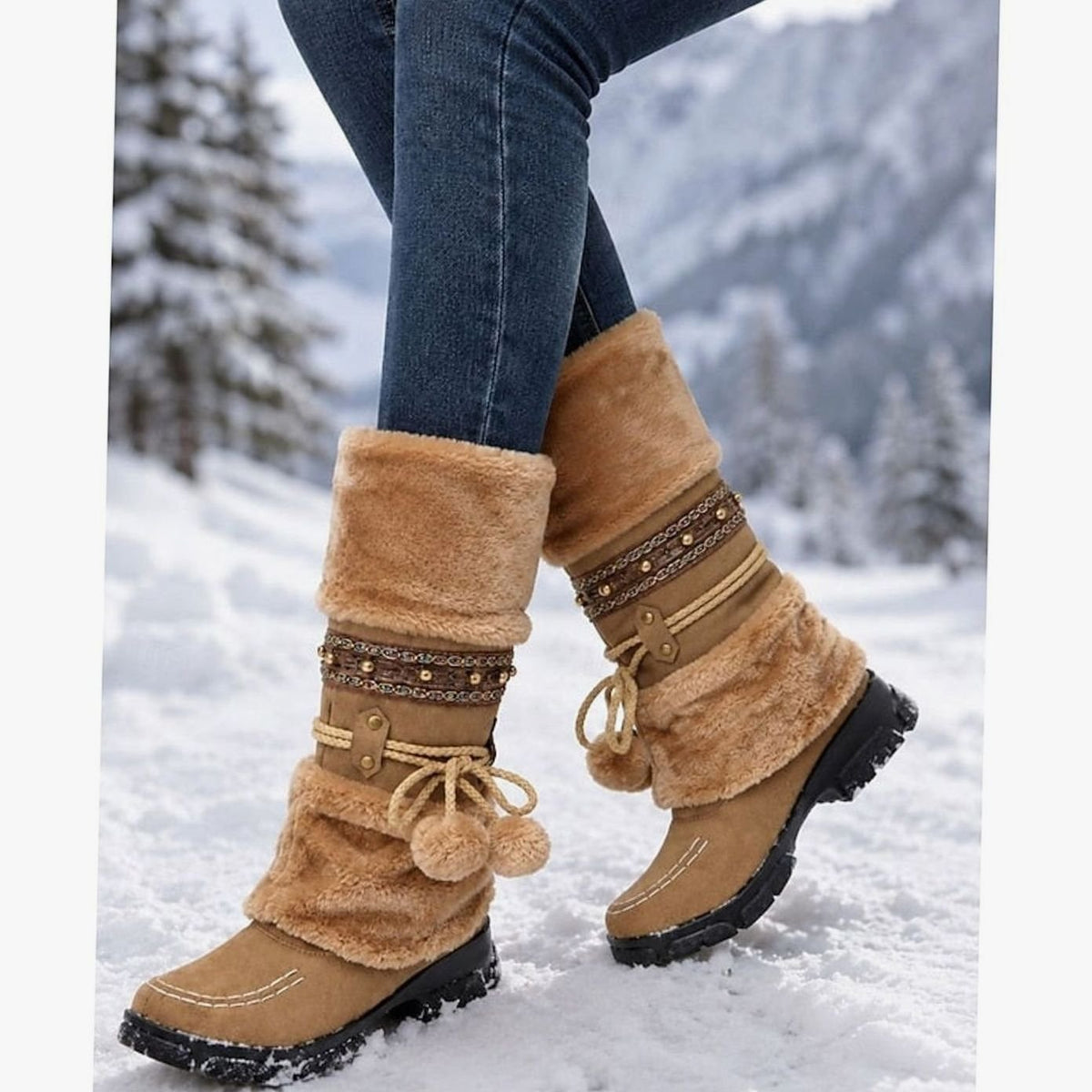 Scarlett | Women's Boho Faux-Fur Cuff Slouch Snow Boots