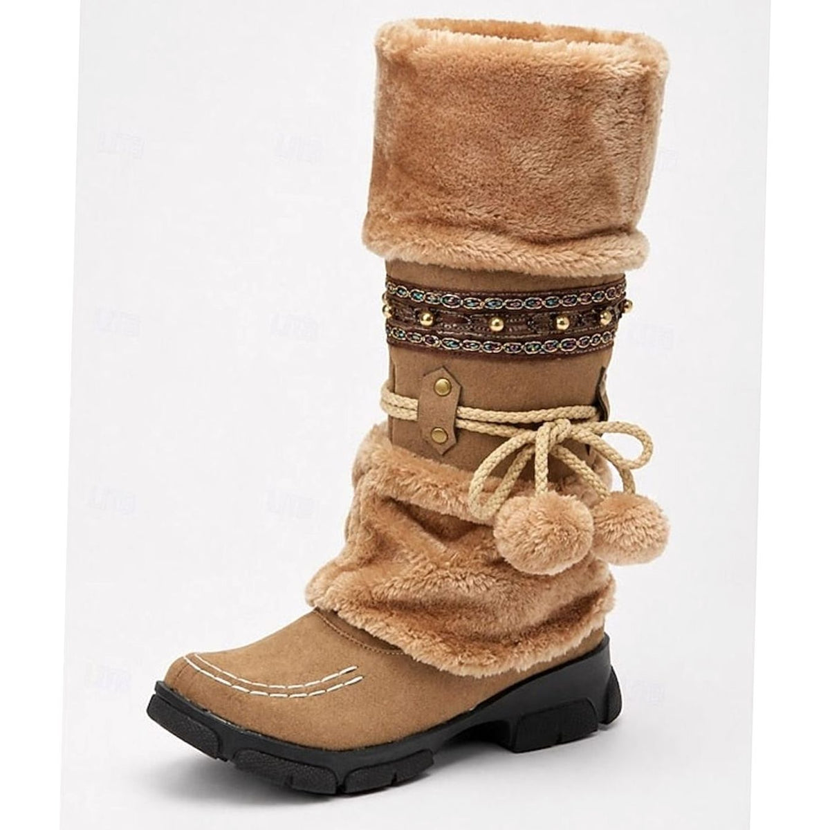Scarlett | Women's Boho Faux-Fur Cuff Slouch Snow Boots