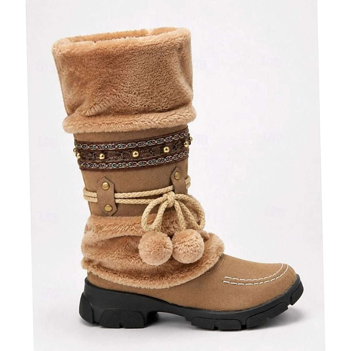 Scarlett | Women's Boho Faux-Fur Cuff Slouch Snow Boots