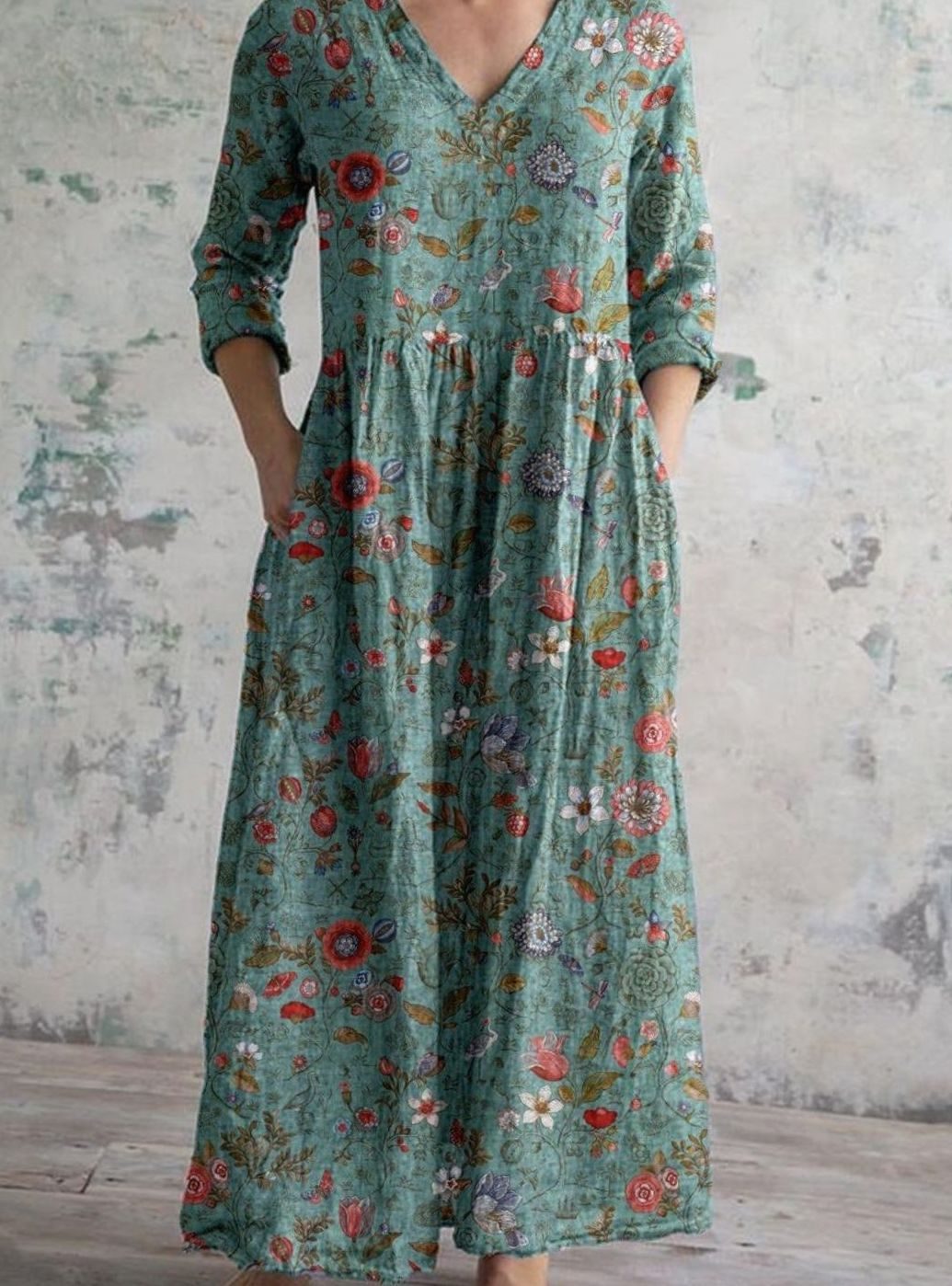 Eleanor | Women's Boho Floral Print V-Neck Midi Dress
