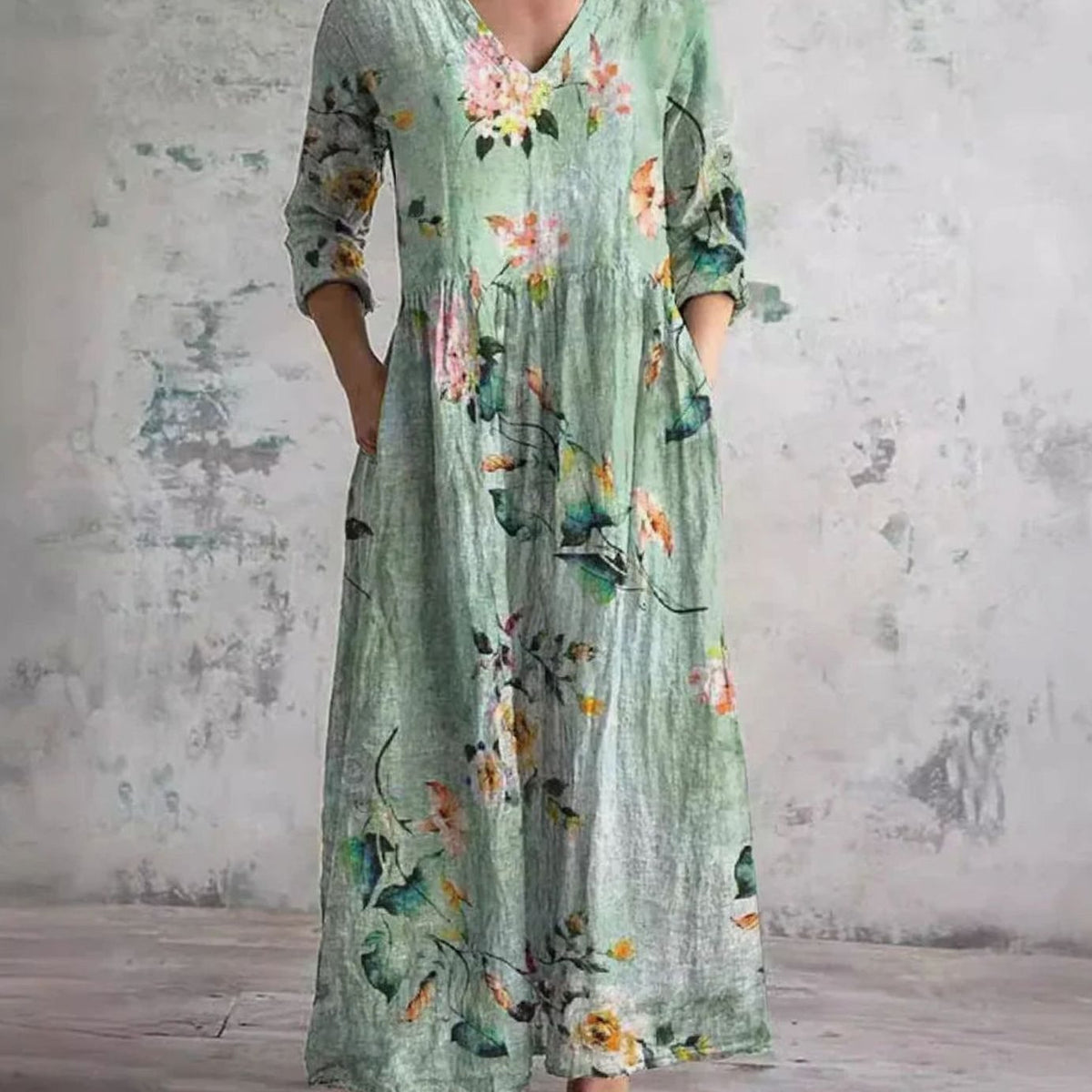 Eleanor | Women's Boho Floral Print V-Neck Midi Dress