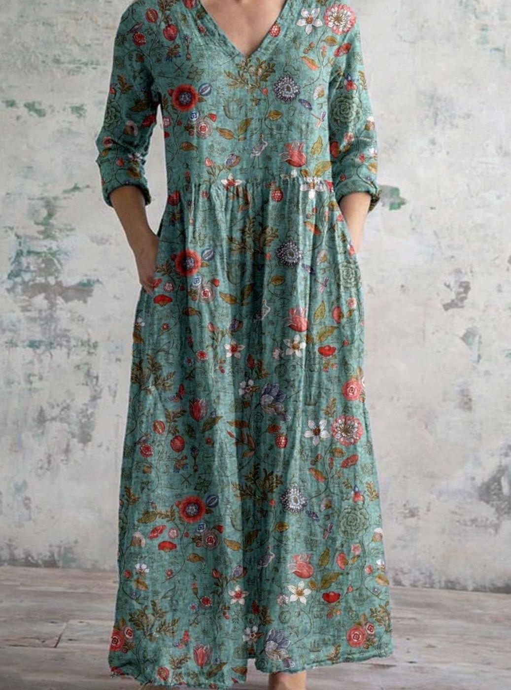 Eleanor | Women's Boho Floral Print V-Neck Midi Dress