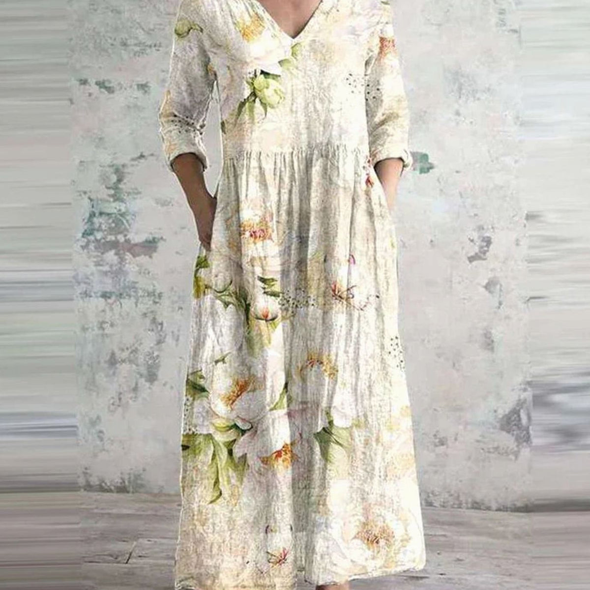 Eleanor | Women's Boho Floral Print V-Neck Midi Dress