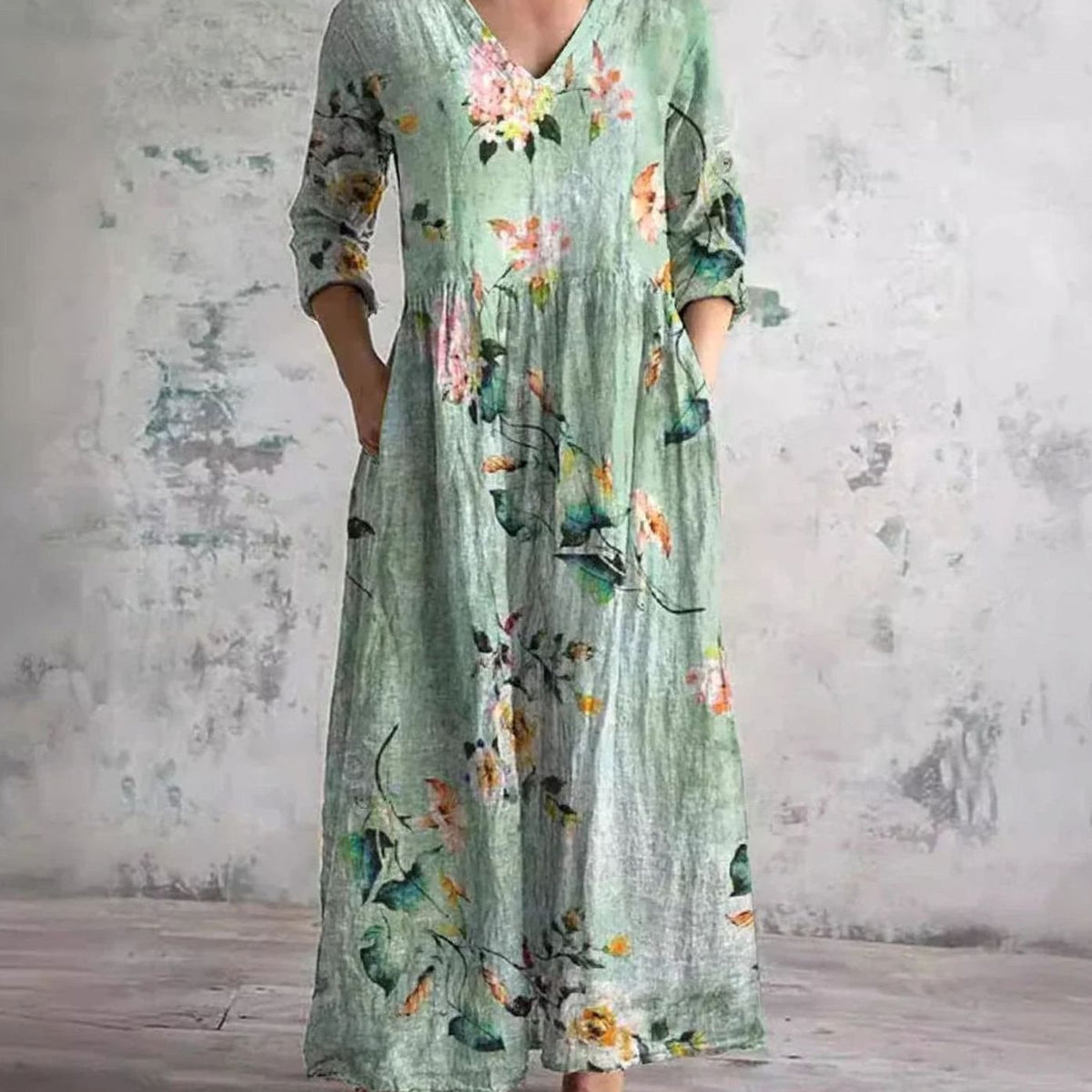 Eleanor | Women's Boho Floral Print V-Neck Midi Dress