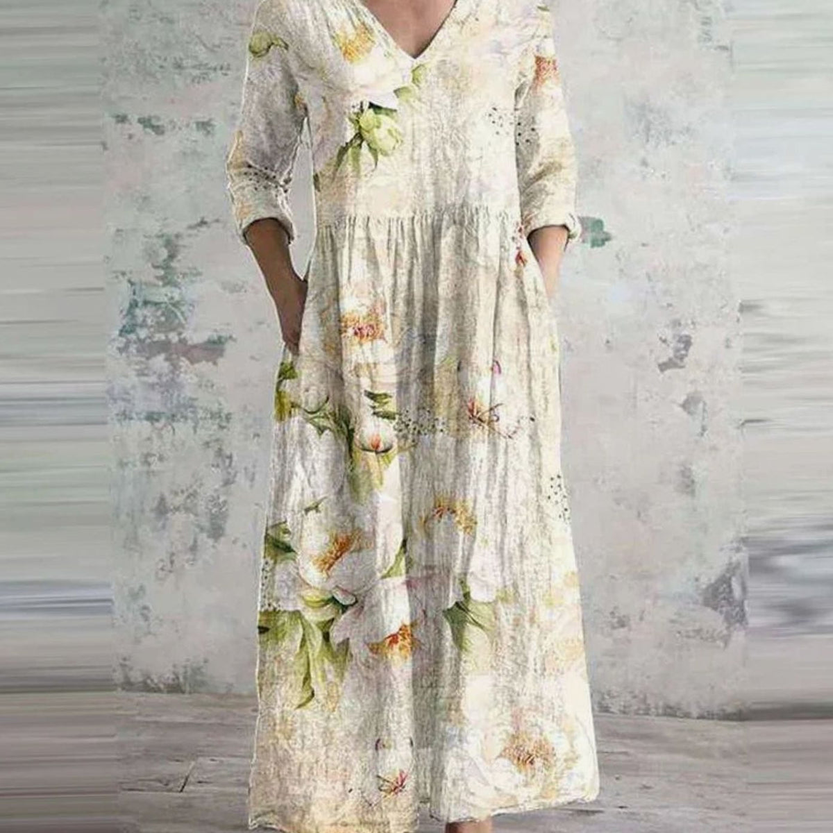 Eleanor | Women's Boho Floral Print V-Neck Midi Dress